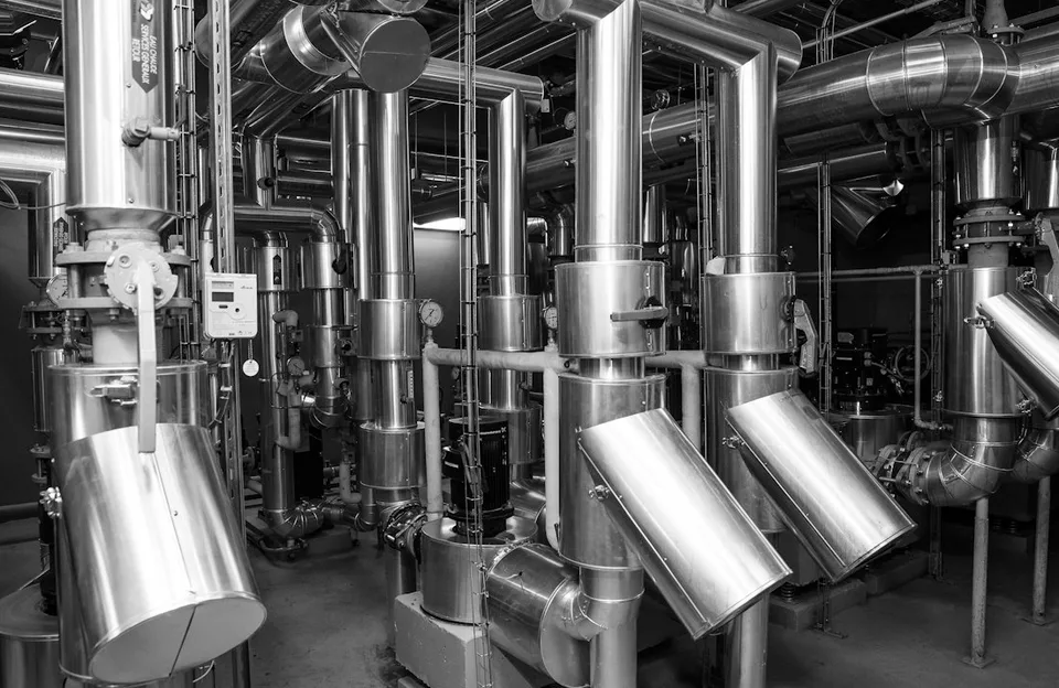 Industrial facility with steel structures and process equipment