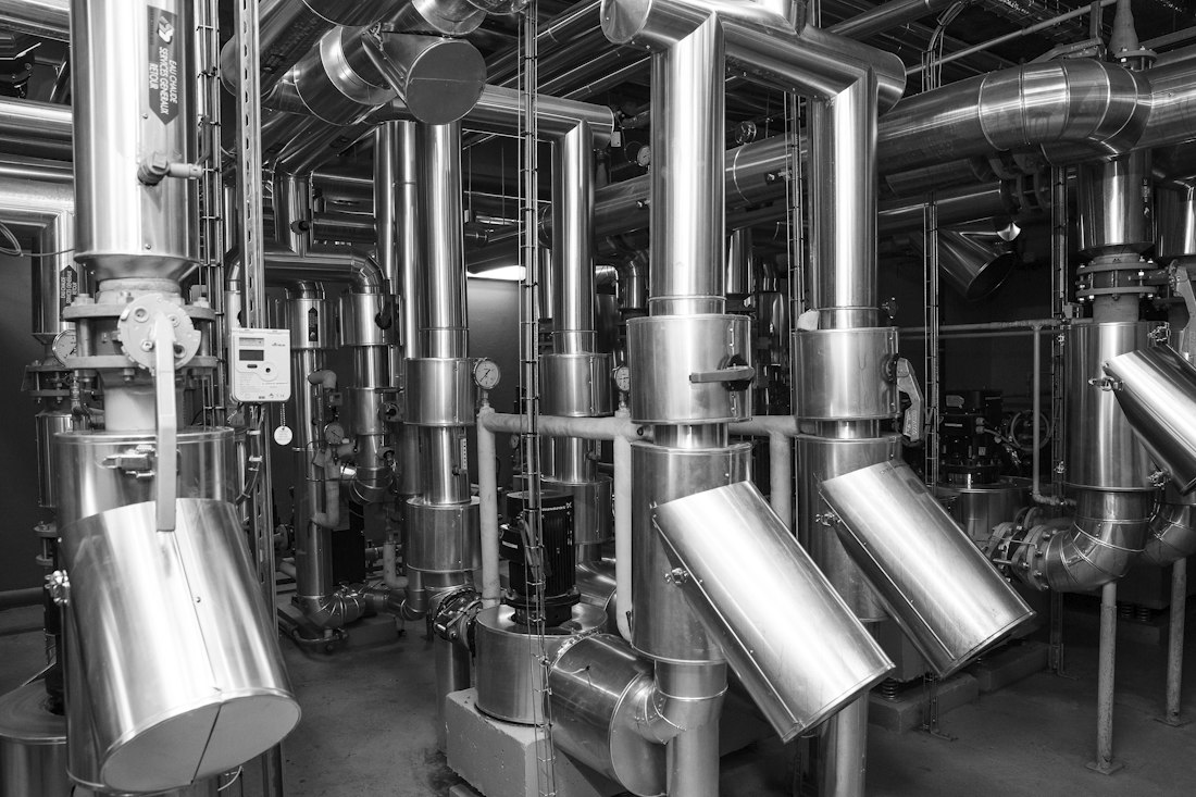 Industrial facility with steel structures and process equipment